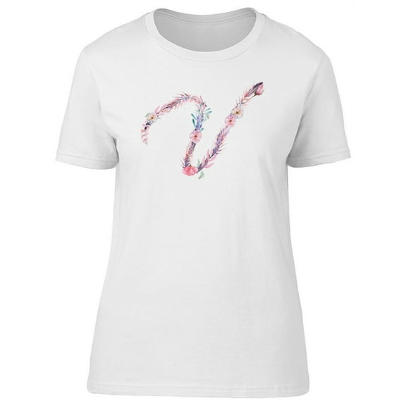 Cute & Floral Capital Letter V T-Shirt Women -Image by Shutterstock, Female Small