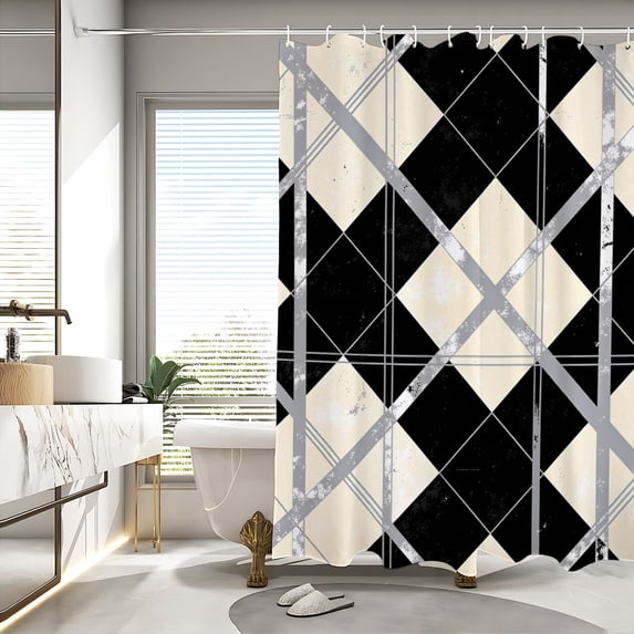 Shower Curtain 72x72 InchWaterproof Neutral Bathroom Curtain with Hooks, Modern Geometric