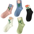 thumbnail image 1 of Cute Floral Cotton Socks for Women and Girls, Vintage Patterned Crew Novelty Fun Fashion Tulip Casual Socks, 1 of 7