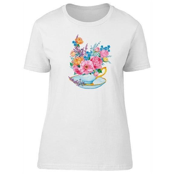 Cute Floral Cup Bouquet T-Shirt Women -Image by Shutterstock, Female Large