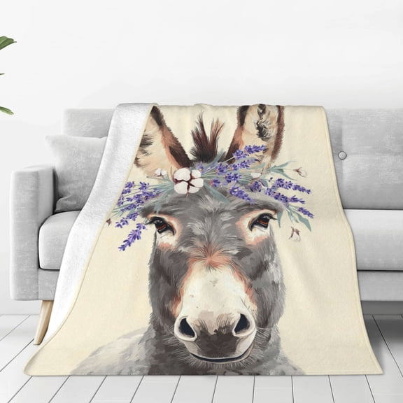 Cute Floral Donkey Throw Blanket, Farmhouse Lavender Flower Crown Art,Rustic Cottagecore Decor for Couch Bed Sofa 50x40