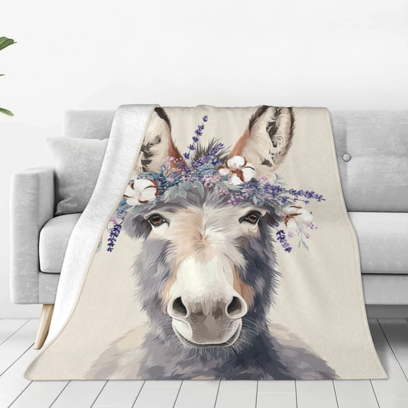 Cute Floral Donkey Throw Blanket, Farmhouse Lavender Flower Crown Art,Rustic Cottagecore Decor for Couch Bed Sofa 50x40