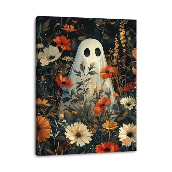 Fun Ghost Poster Cute Floral Ghost In Haunted Forest Graphic Design Halloween Poster ...