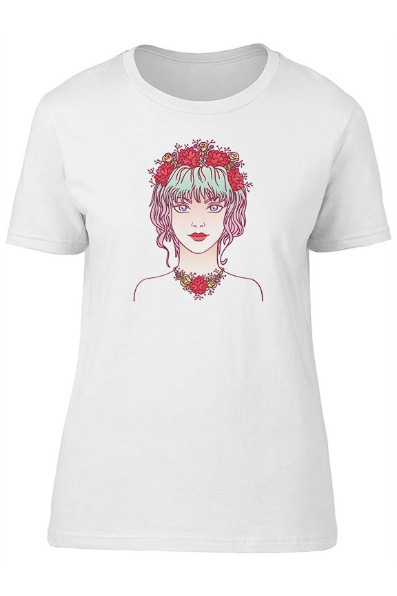 Cute Floral Girl Sketch T-Shirt Women -Image by Shutterstock, Female x-Large