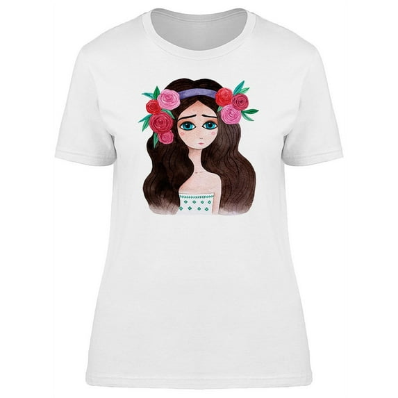 Cute Floral Girl, Watercolor T-Shirt Women -Image by Shutterstock, Female x-Large