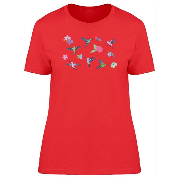 Cute Floral Hummingbirds T-Shirt Women -Image by Shutterstock, Female Small