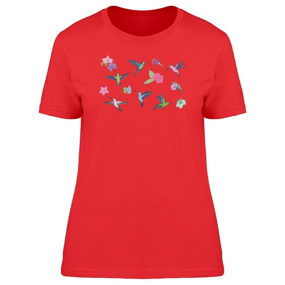 Cute Floral Hummingbirds T-Shirt Women -Image by Shutterstock, Female x-Large