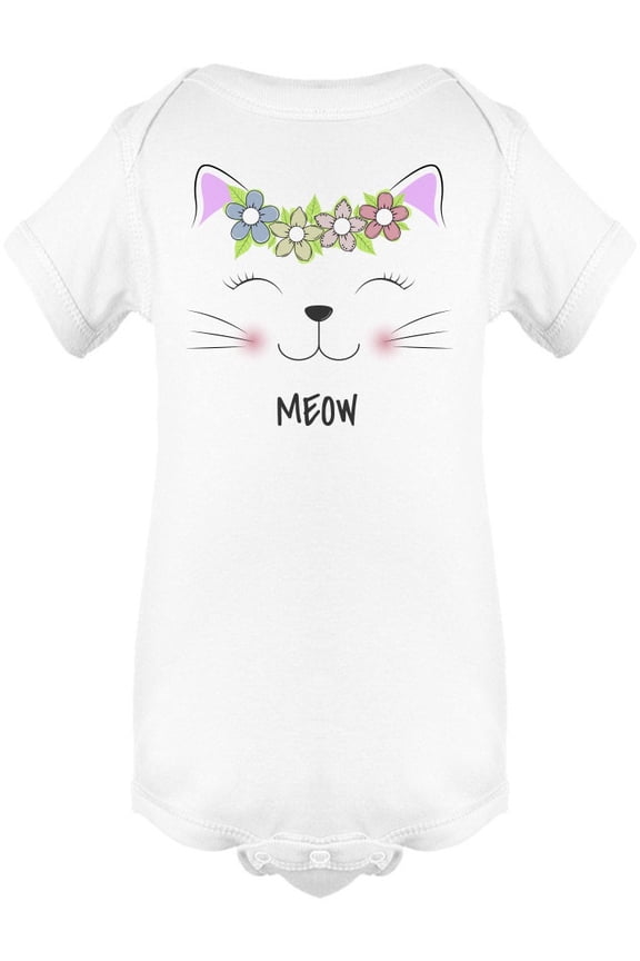Cute Floral Kitten Face Cartoon Bodysuit Infant -Image by Shutterstock, 6 Months