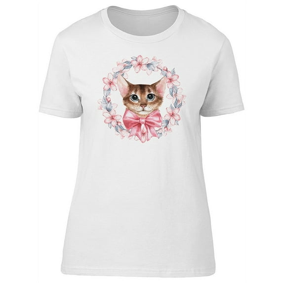 Cute Floral Kitten With Ribbon T-Shirt Women -Image by Shutterstock, Female Medium