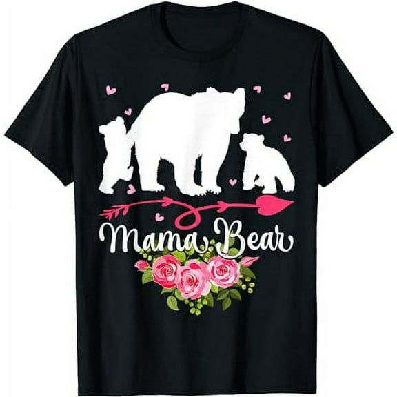 Cute Floral Mama Bear Silhouette for Women Short Sleeve Graphic T-Shirt