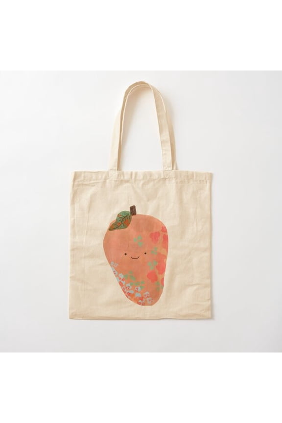 Cute Floral Mango Canvas Tote Bags, Reusable Shopping Bag