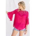 thumbnail image 1 of Cute Floral Mesh Lace Accent Yoke Crochet Detailed Tie-back Bell Sleeve Blouse Top, 1 of 5