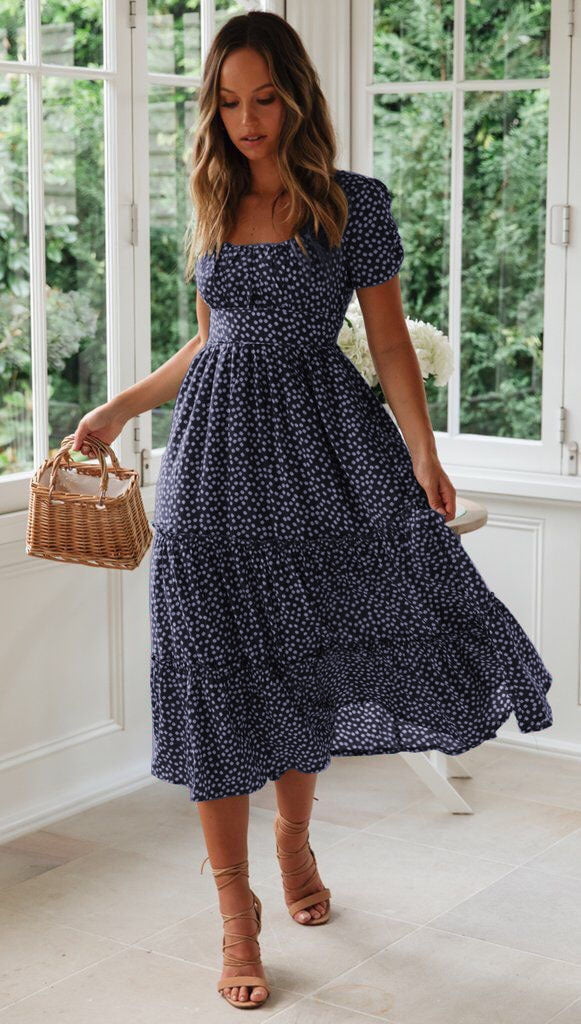 knee length dresses for ladies Whimsical Ways Floral Midi Dress  Impressions Online Boutique