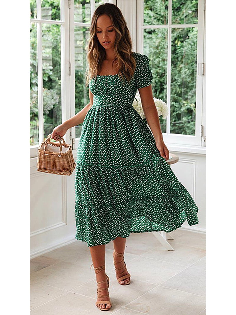 Roll Up Fashion Cute Floral Midi Dress, Women's, Size: 2XL
