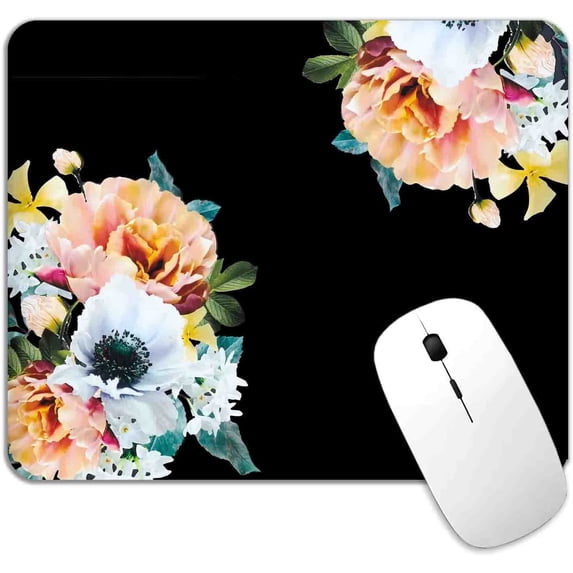Cute Floral Mouse Pad, Peony Flower Mouse Pad with Design, Non-Slip Rubber Base Computer Mouse Pad Premium-Textured & Waterproof Mouse Pad for Women Girls,Office Desk Decor Accessories