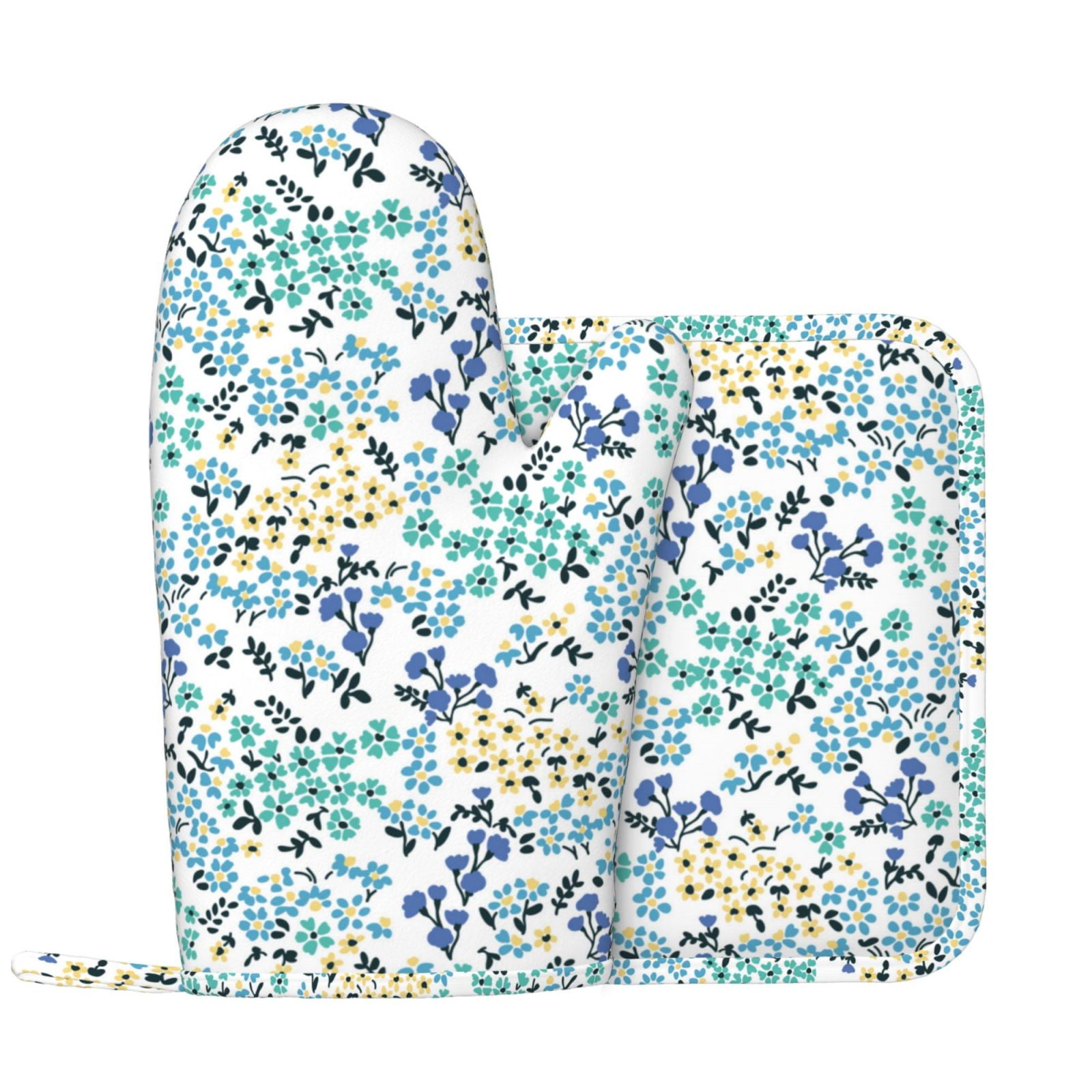 Cute Floral Oven Mitts and Pot Holders Sets with 1 NonSlip Left