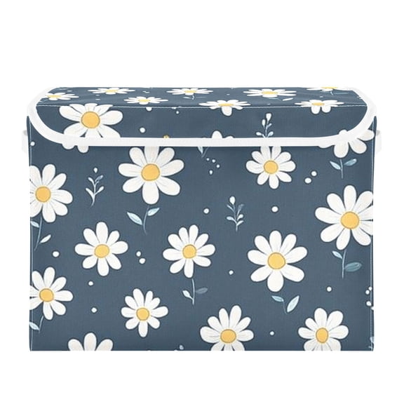 Cute Floral Pattern Large Storage Bins with Linen Collapsible Lid Storage Box 16.7 x 12.6 x 11.8in