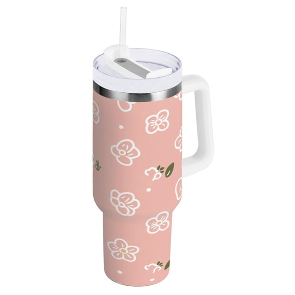 Cute Floral Pattern Water Bottles 30oz Insulated Tumblers Double-Walled Ergonomic Handle Leak Proof