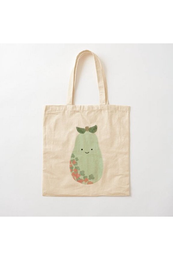 Cute Floral Pear Canvas Tote Bags, Reusable Shopping Bag