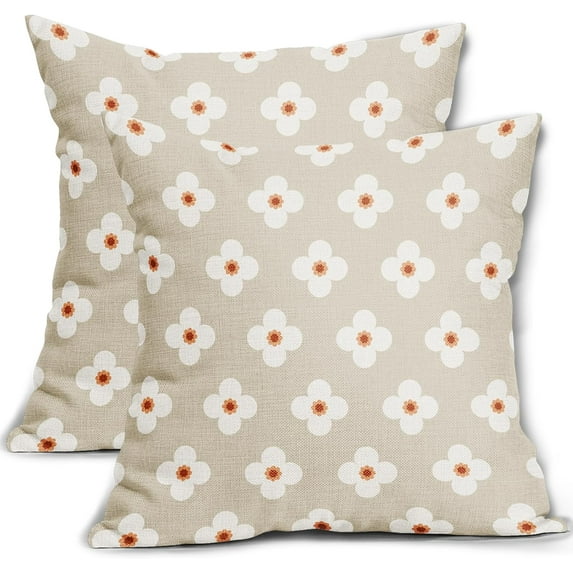 Cute Floral Pillow Covers 20x20 Set of 2 Fun Small Flower Print Orange White Beige Colorful Decorative Throw Pillows Outdoor Trendy PillowCase Linen Farmhouse Cushion Case Decor for Couch Sofa Bed