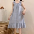 thumbnail image 1 of Cute Floral Print Nightgown Womens Ruffle Strap Bow Soft Midi Pajamas Dress Flowy Sleepshirts Blue XXL, 1 of 8
