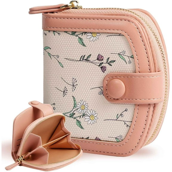 Cute Floral Print Wallet Card Holder, Vertical Zipper Closure Mini Thin Short Wallet, Aesthetic Kawaii Coquette Leather Pocket Wallet For Girls, Women, Ladies (blue)