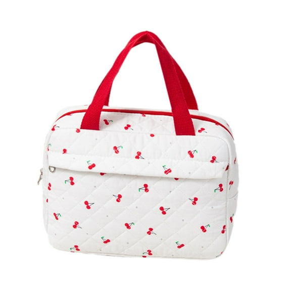 Stylish Lunch Bag Cute Quilted Tote for Women Floral Design Insulated Cooler Container with Front Pocket for Work and Meals