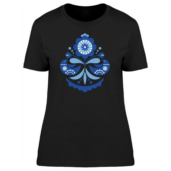 Cute Floral Scandivanian Birds T-Shirt Women -Image by Shutterstock, Female Medium
