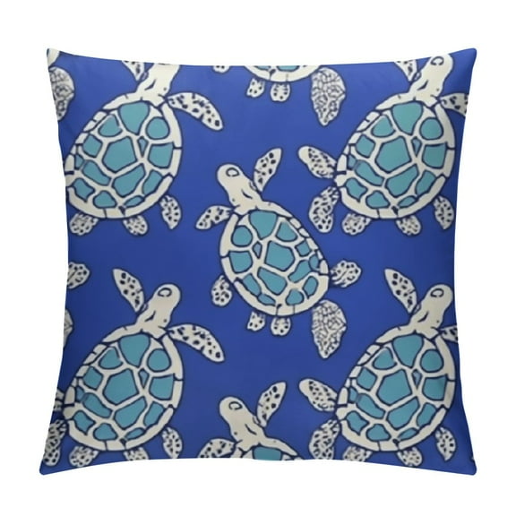 Cute Floral Sea Turtle Blue Sea Life Coral & Shel Pattern Throw Pillow