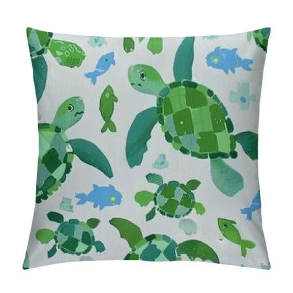 Cute Floral Sea Turtle Blue Sea Life Coral & Shel Pattern Throw Pillow