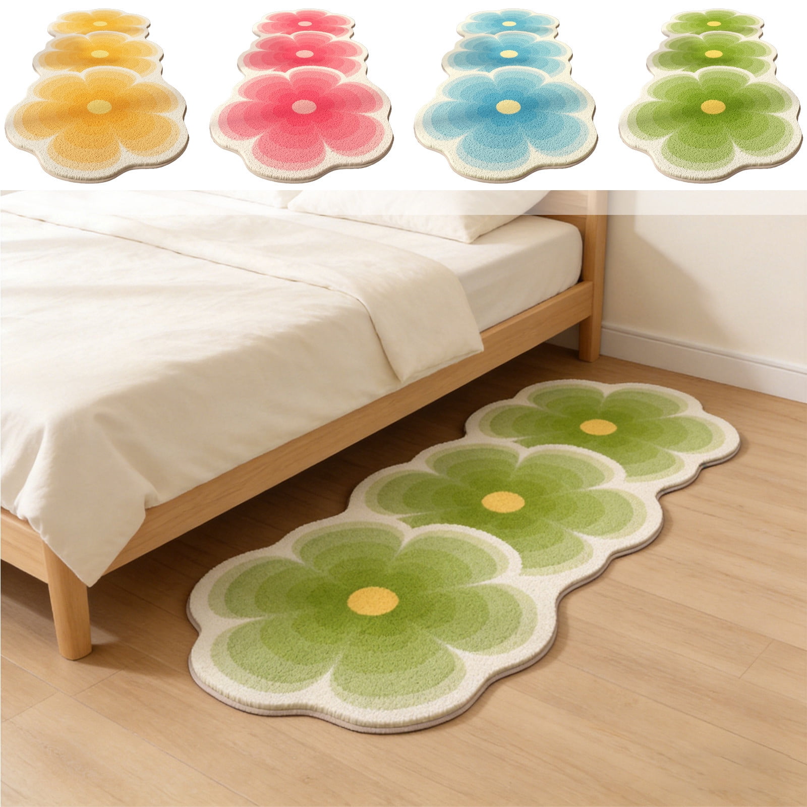 Cute Floral Shaped Rug 47x16 Inch Soft Polyester Floor Mat for Bedroom ...