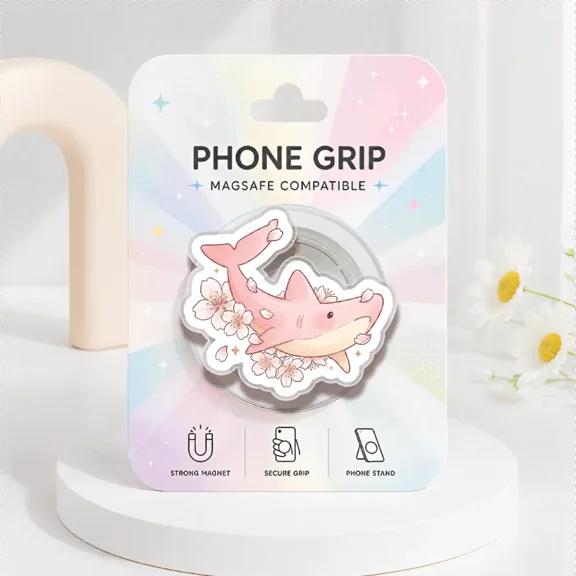 Cute Floral Shark Phone Grip, Secure Aesthetic Ocean Animal Phone Holder, E-Reader Grip Accessory