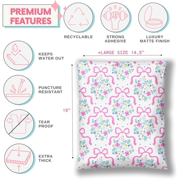 - Cute Floral Shipping Bags 100 Pack 14.5x19 Packaging Supplies for Small Business Pink Designer Mailers Polybag Packaging Bulk Mailers Shipping Envelope - Flower Girl