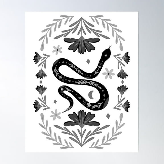 Cute Floral Snake - Black And White Poster Wall Art, Modern Wall Decor For Living Room Bedroom, 16x24 UNFRAMED