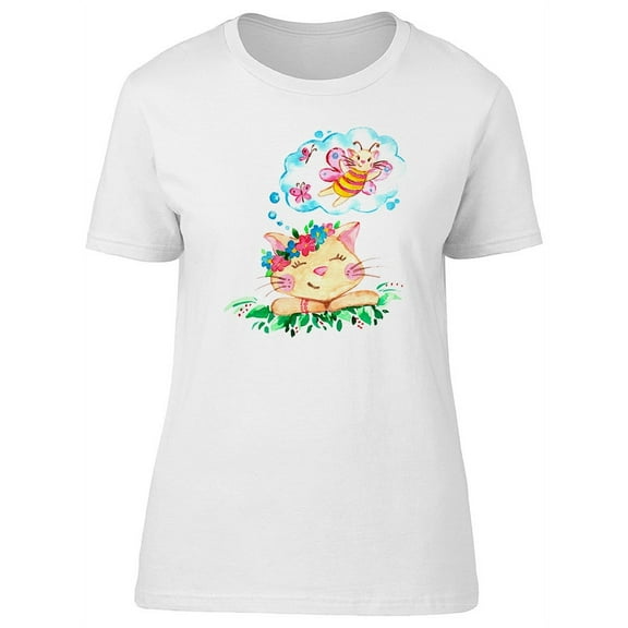 Cute Floral Spring Kitty T-Shirt Women -Image by Shutterstock, Female XX-Large