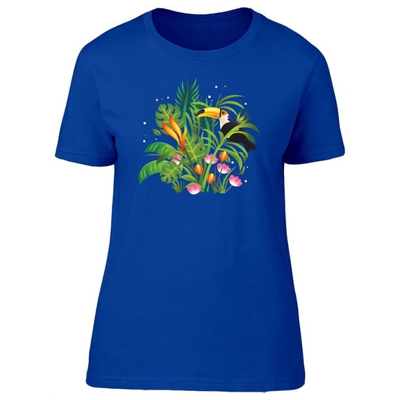 Cute Floral Tropical Toucan T-Shirt Women -Image by Shutterstock, Female Large