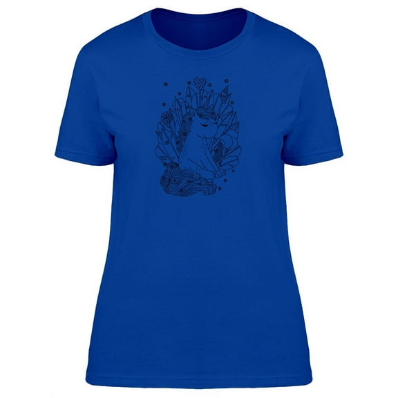 Cute Floral Unicorn Sketch T-Shirt Women -Image by Shutterstock, Female Small