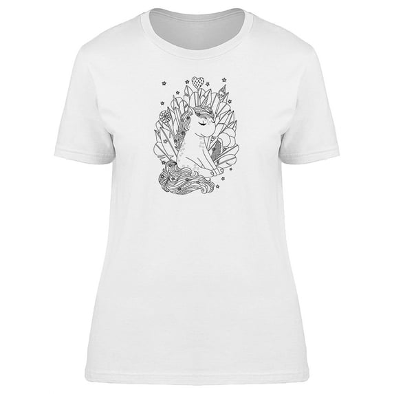 Cute Floral Unicorn Sketch T-Shirt Women -Image by Shutterstock, Female XX-Large