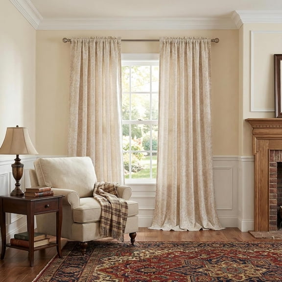 Cute Floral Velvet Curtains 102" Long, Rod Pocket Light Filtering Soft Chenille Textured Modern Farmhouse Drapes, Beige, 2 Panels