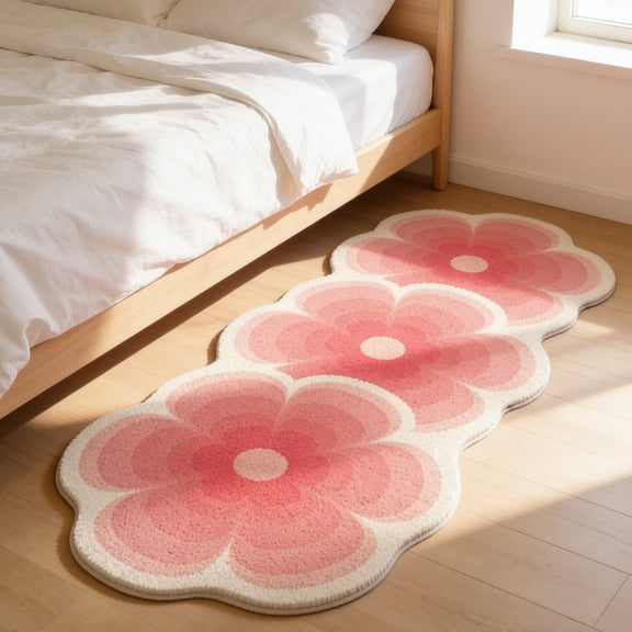 Cute Flower Bath Mat,47.2x15.7in,Washable Plush Shaggy Decor Mat,Bathroom Rug Washable Water Non Slip Ultra Soft Absorbent Flower Carpet for Bedroom Bathroom Toilet Floors