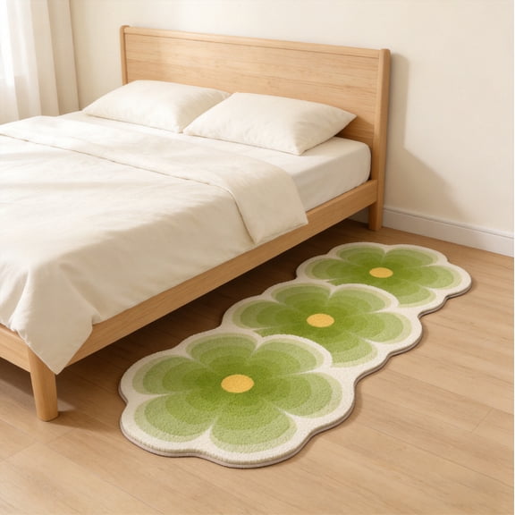 Cute Flower Bath Mat,47.2x15.7in,Washable Plush Shaggy Decor Mat,Bathroom Rug Washable Water Non Slip Ultra Soft Absorbent Flower Carpet for Bedroom Bathroom Toilet Floors