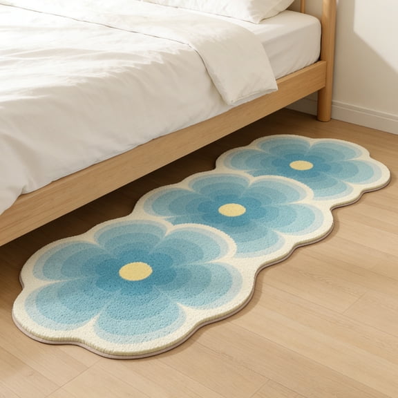 Cute Flower Bath Mat,47.2x15.7in,Washable Plush Shaggy Decor Mat,Bathroom Rug Washable Water Non Slip Ultra Soft Absorbent Flower Carpet for Bedroom Bathroom Toilet Floors