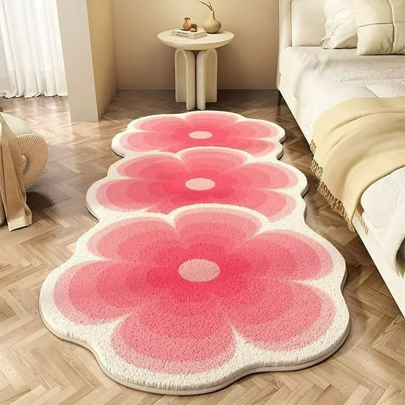 Cute Flower Bath Mat, Flower Pattern Non-Slip Washable Rugs Floor Mat, Bathroom Rugs Non Slip Washable High Absorbent Easy to Clean (Style 1-Light Pink, 15.74 * 23.6 in)