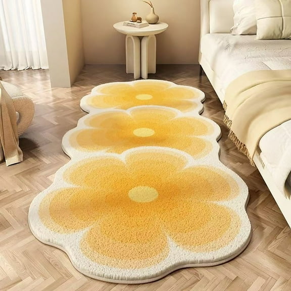 Cute Flower Bath Mat,Non-Slip Washable Rugs Floor Mat, Bathroom Rugs Non Slip Washable High Absorbent Easy to Clean,Entrance Bedroom Bathroom Indoor Door Carpet For Home(Yellow,,16*24 in)