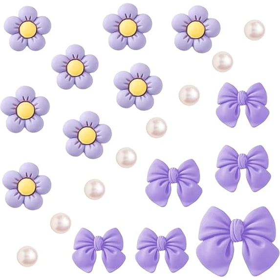Cute Flower Bow Shoe Charms For Girls Women 24Pcs Pearl Resin Decorations Birthday Party Accessories