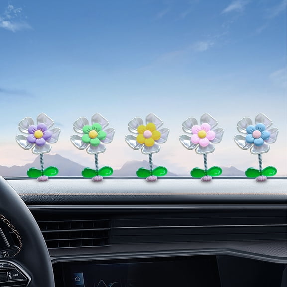 Cute Flower Car Dashboard Bobble Head Ornament for Center Console Decoration