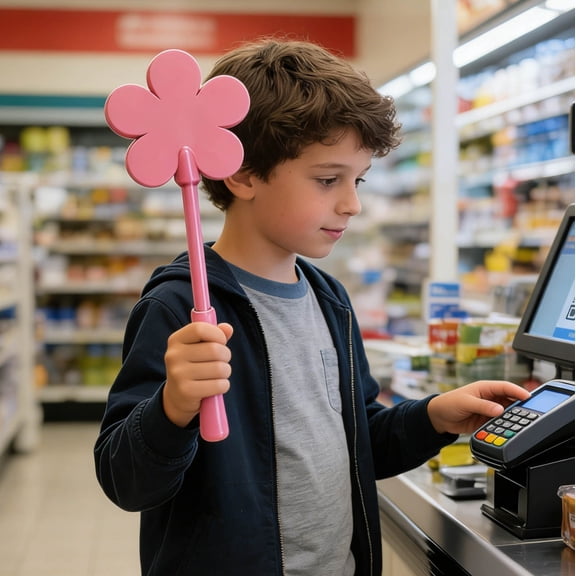Cute Flower Card Payment Sign Handheld Stick for Retail Store Pet Shop Customer Greeting and Checkout Signal(Pink#3)