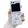 thumbnail image 1 of Cute Flower Case for Samsung Galaxy Z Flip 5 Glitter Powder, Clear Woman Case for Galaxy Z Flip 5 Lovely Floral Design, Girls Protective Case for Z Flip 5 Airbag Corner and Hard PC Back (Flower A), 1 of 14