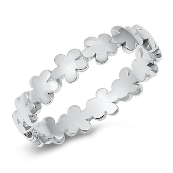 Cute Flower Chain Ring .925 Sterling Silver Band Jewelry Female Male Unisex Size 5