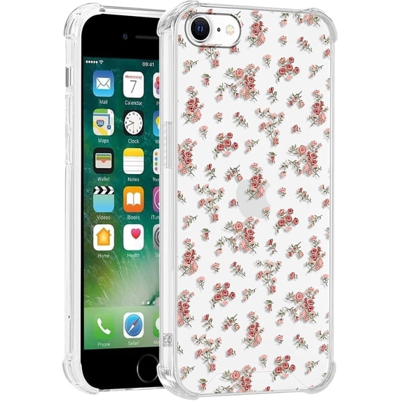 Cute Flower Clear Phone Case for iPhone 17e/iPhone 16e 6.1", Kawaii Girly Floral Cases Aesthetic Pretty Pink Rose Cover, Soft TPU Shockproof Protection Funda for iPhone 17e/iPhone 16e